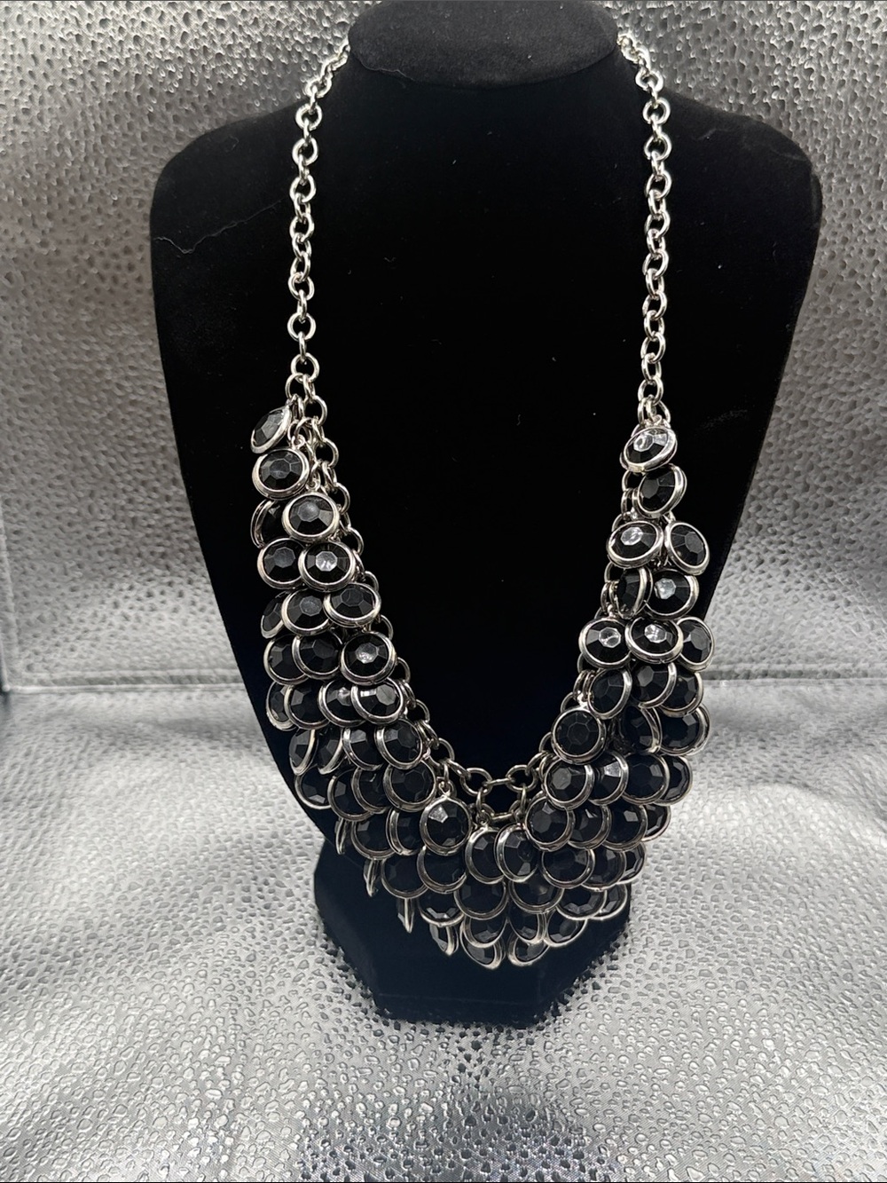 Statement Layered Disc Necklace - Black